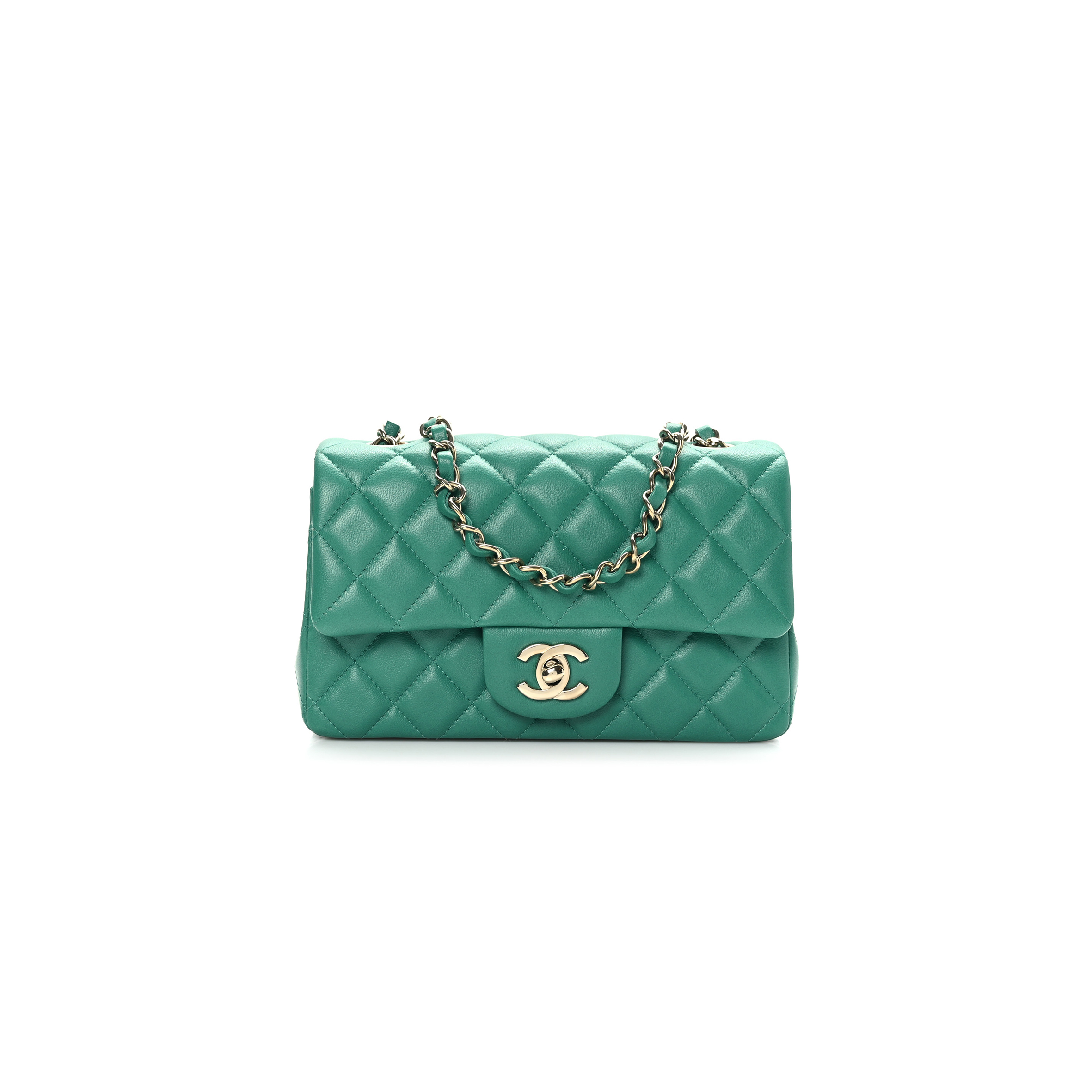 Ch*el lambskin quilted mini rectangular flap green (20*12*6cm)